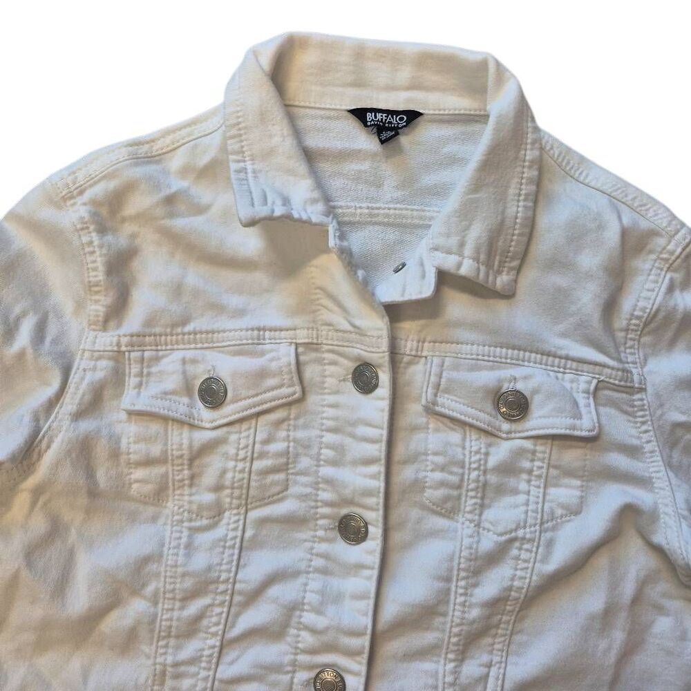 Buffalo White Denim Jean Jacket Women's Size Small Classic Stretch Trucker - Picture 7 of 12